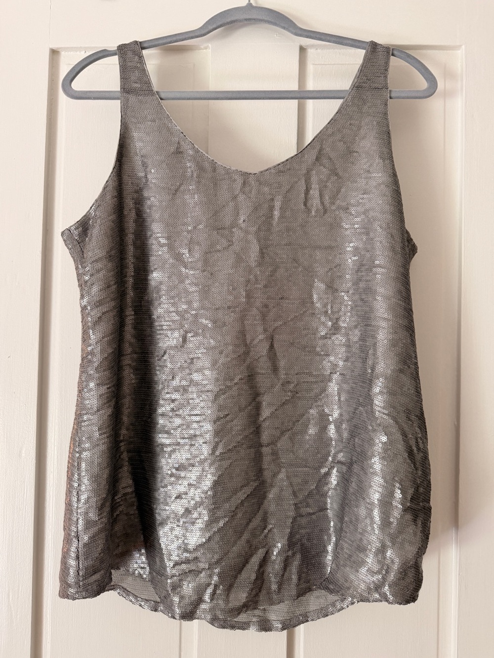 Eileen Fisher 100% Silk Sequin Silver Tank - Size Medium, Excellent Condition